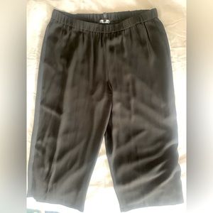 Eileen Fisher L Black Silk Georgette Crepe Wide Leg Pants